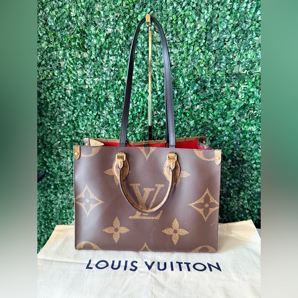 Louis Vuitton Brown Monogram Reverse Monogram On The Go MM Tote Bag Authentic